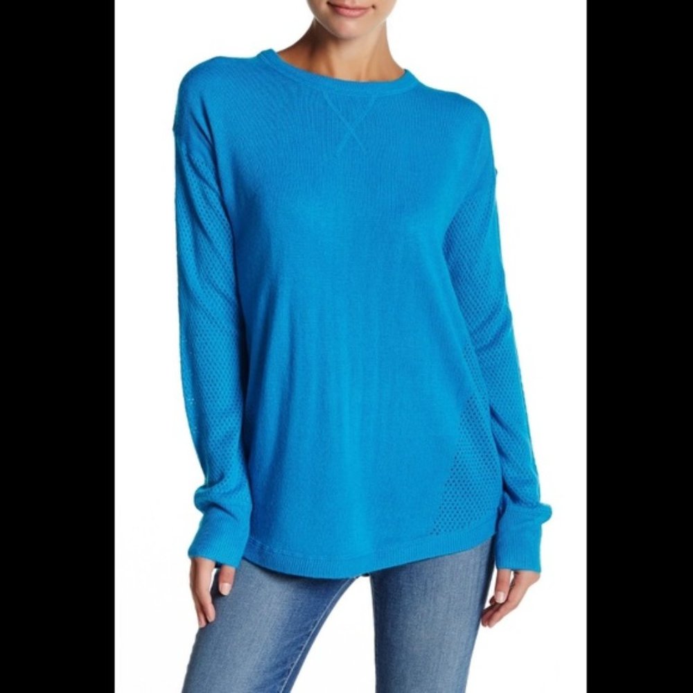 Sweet Romeo Teal Open Stitch Crewneck Sweater